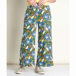 Toad&Co Woman Blue Floral Organic Cotton Chaka Wide Leg Knit Crop Pants SMALL